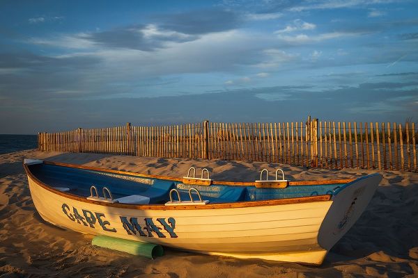 Jaynes Gallery 아티스트의 USA-New Jersey-Cape May National Seashore Rowboat on beach sand at sunrise작품입니다.